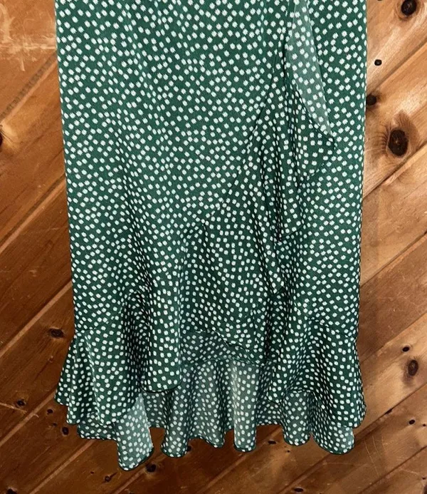 Green white dot Bohemia ruffle wrap maxi dress - Image 5