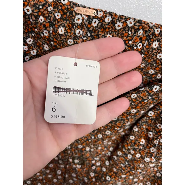 NWT Free People Call Me Cord Corduroy Mini Dress Size 6 Brown Floral Puff Sleeve - Image 6