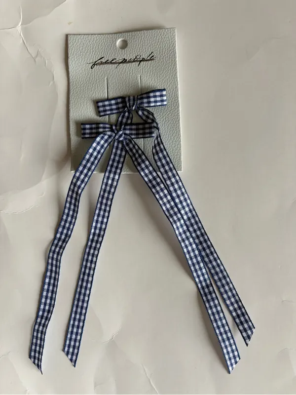 Free people Jordie blue gingham Printed Bow Set Of 2 - Image 3