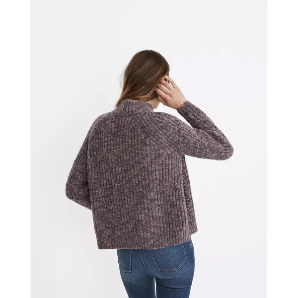 Madewell Pointelle Mockneck Pullover Sweater Brown Marled Wool MC031 Size S - Image 3