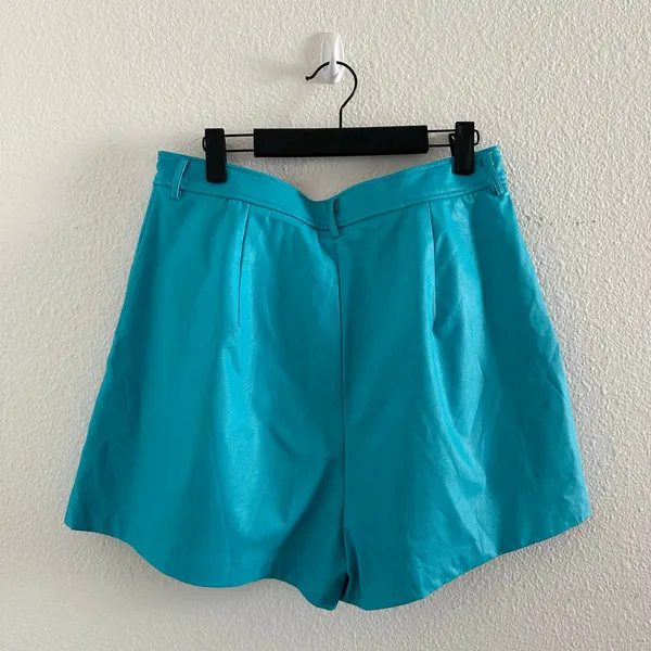 Amanda Uprichard Faux Leather Teal High Waisted Jane Shorts - Image 5