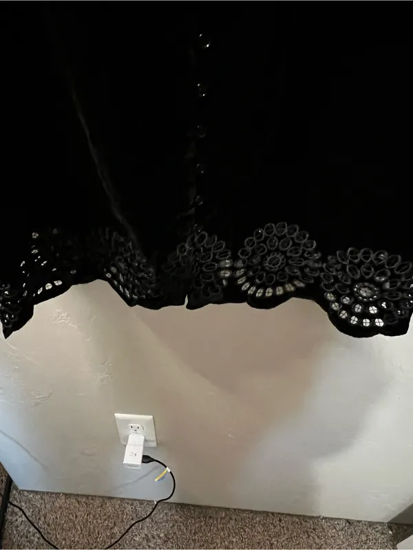 Zara Black Velvet Button Front Scalloped Eyelet Hem Flowy Mini Whimsy Goth Dress - Image 4