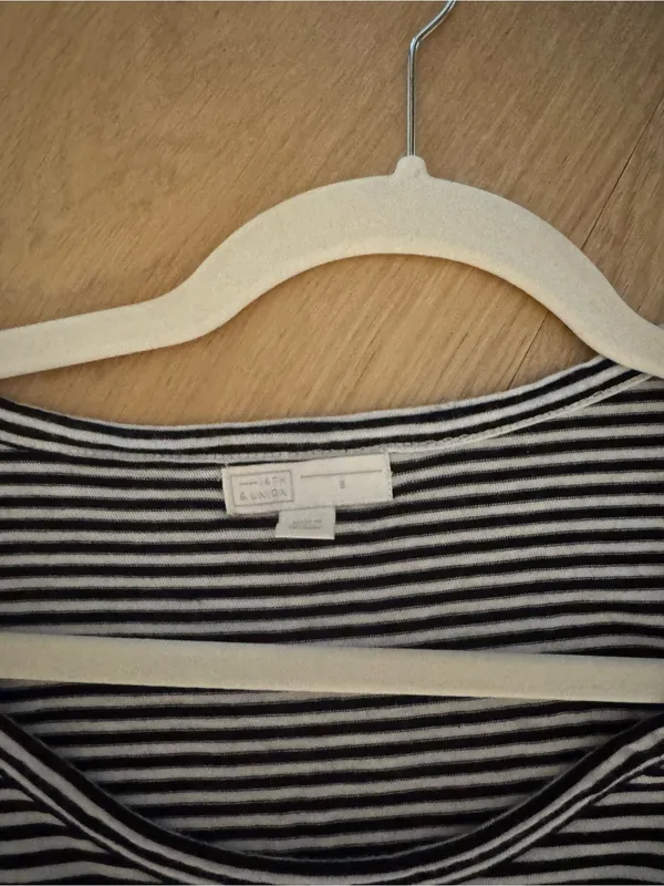 14th and Union Striped Black and White Ruffle Sleeve Top - Image 2
