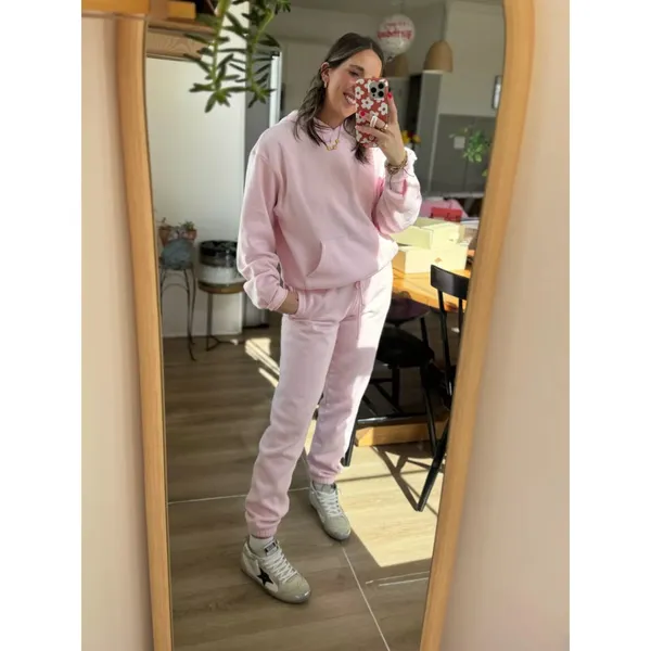 SKIMS Cotton Fleece Blend Classic Joggers in Barely Pink Size Large - Image 9