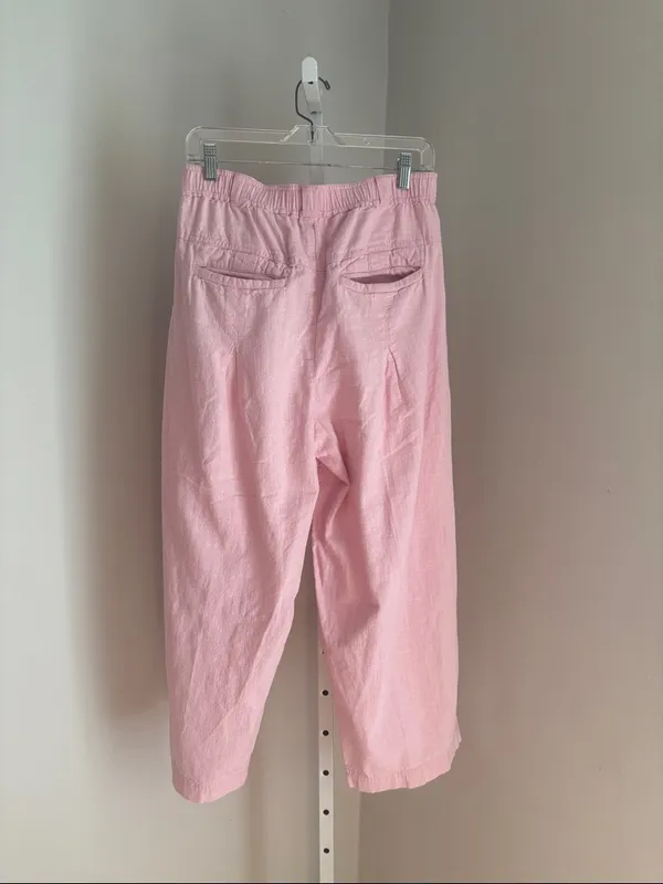Free People Lotta Love Linen Trousers Pink Rose Size 10 - Image 6