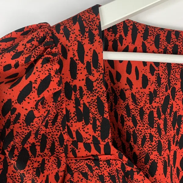 Topshop Size 12 Top Red Leopard Print Ruched Prairie Corset Long‎ Sleeve Women’s - Image 11