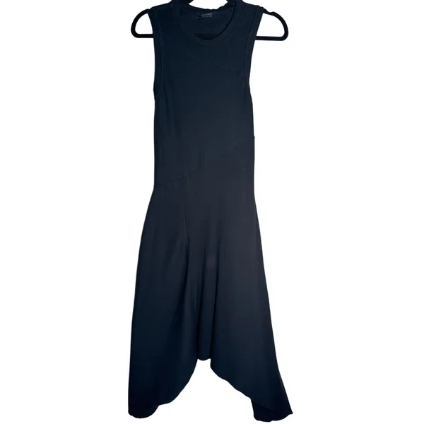 AllSaints Gia Black Asymmetric Midi Dress Ribbed High Low Size 6 - Image 3