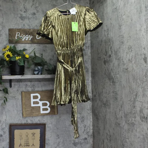 NWT Sam Edelman Womens Plisse Waist Mini Dress Tie 89H505-S4 Gold Yellow 4 - Image 5