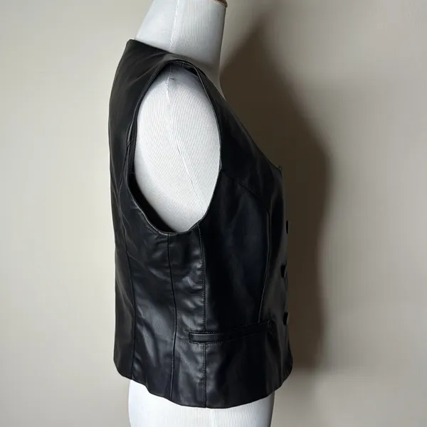Zara Black Faux Leather Button Up Vest - Image 6