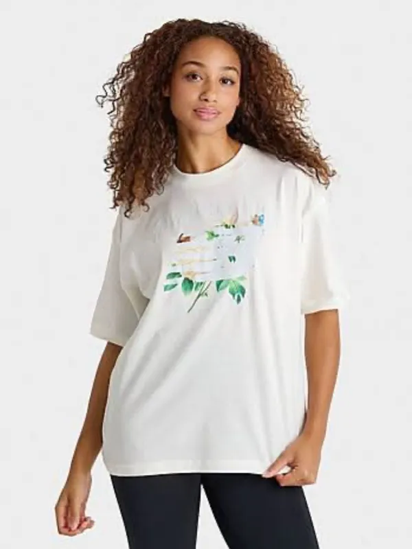 New Balance Cream Graphic Tee with Green Botanical Detail - Image 2