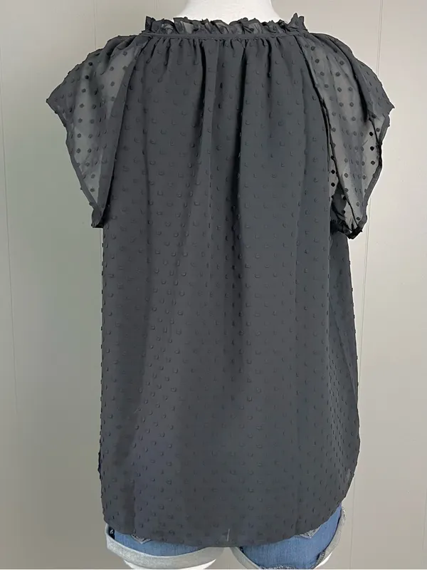 NWT J.Crew Black Swiss Dot Ruffle Sleeve Blouse Medium - Image 4