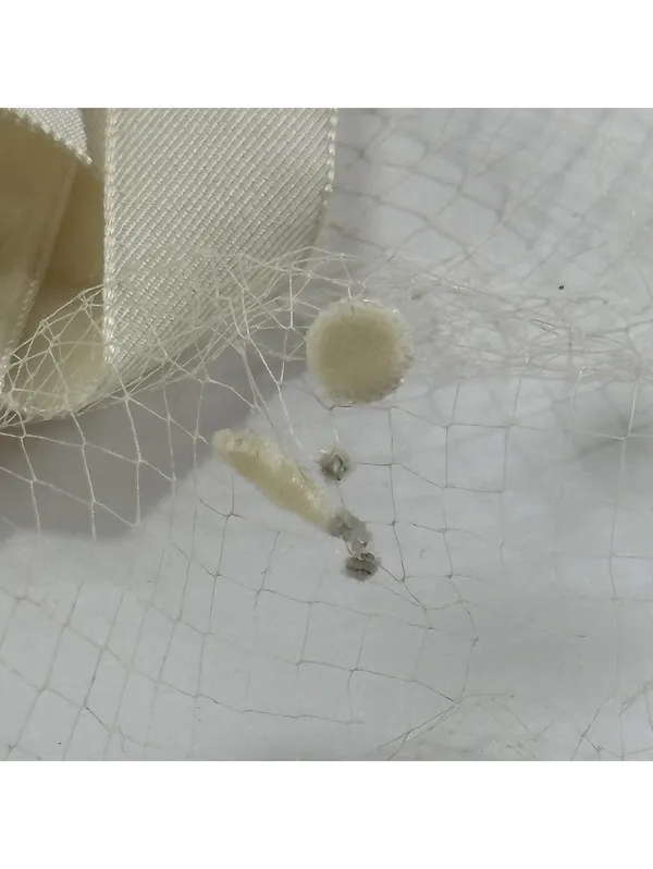 Vintage Ivory Bridal Veil with Velvet Ribbon Detail - Image 7