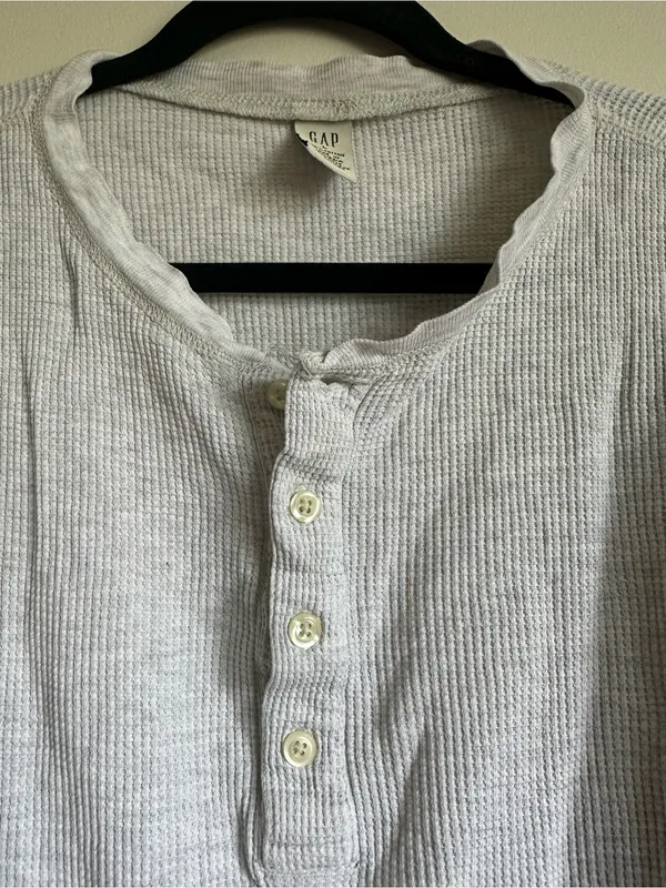 Gap Vintage Thermal Button Placket Long Sleeve Henley Large Gray Cotton - Image 3
