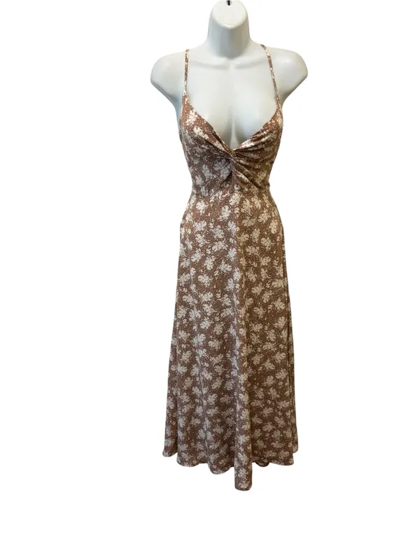 Lulus Picturesque Moments Brown Floral Print Strappy Maxi Dress Sz M Date Night - Image 4