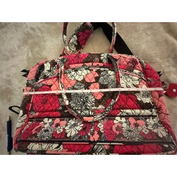 Vera Bradley Mocha Rouge Quilted Laptop Messenger Bag Pink Floral Crossbody - Image 14
