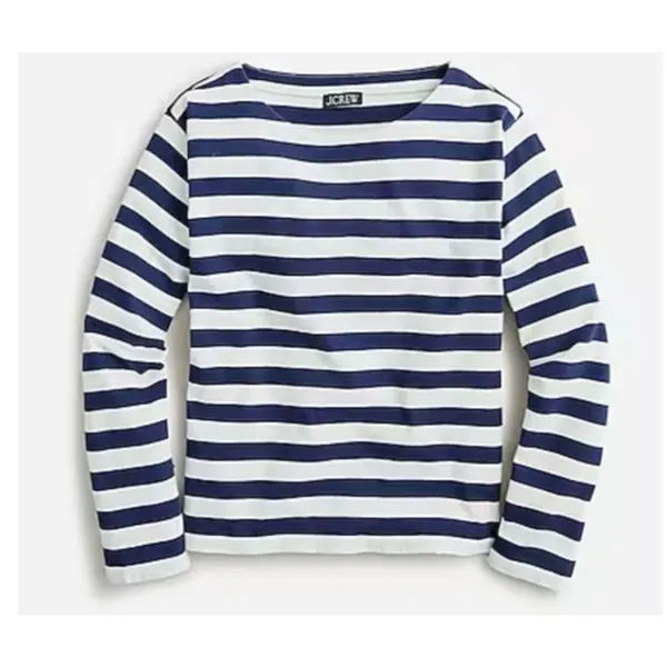 J.Crew navy striped boatneck relaxed shirt size M - Image 9
