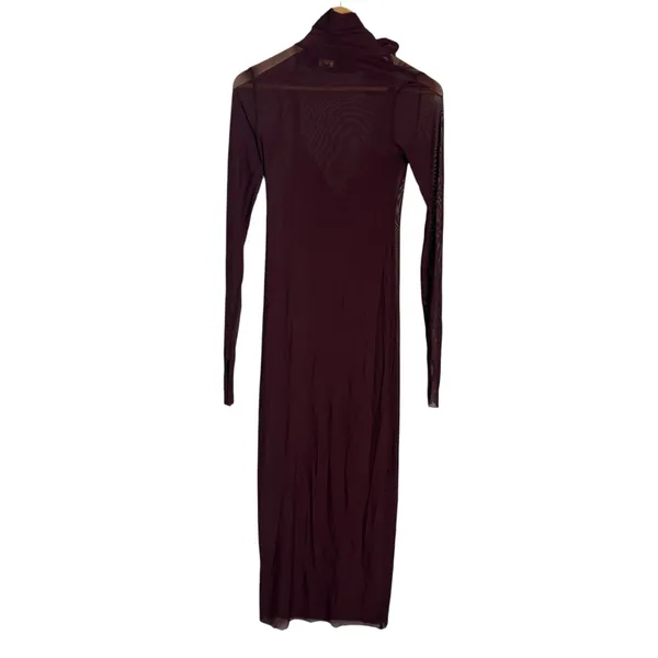 AFRM Revolve Shailene Fig Burgundy Mesh Long Sleeve Rosette Turtleneck Dress XS - Image 6