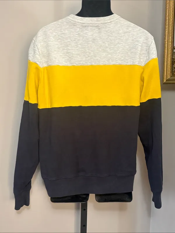 47 Brand Michigan UOFM Large Colorblock Crewneck Sweater - Yellow, Navy, Light Gray - Image 2