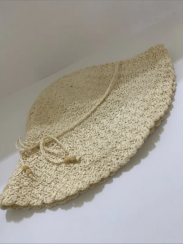 Cream Crochet Sun Hat with Wide floppy Brim - Women - Image 7