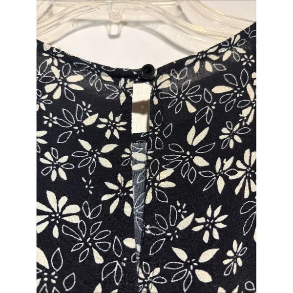 Free People Jessie Black Cream Ditzy Floral Smock Puff Sleeve Dress 90’s SZ 12 - Image 8