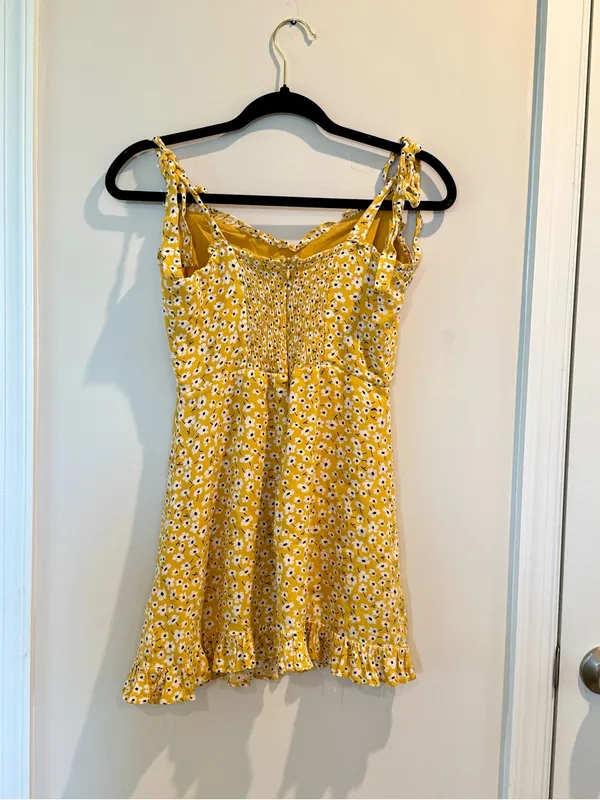 Yellow Floral Tie-Shoulder Sundress - Image 3