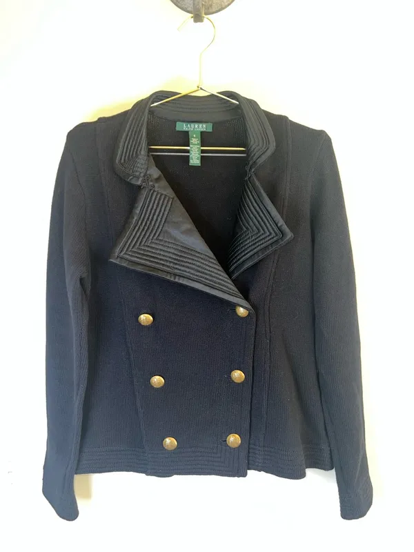 Lauren Ralph Lauren Black Military Knit Jacket Gold Crest Buttons Small‎ - Image 15