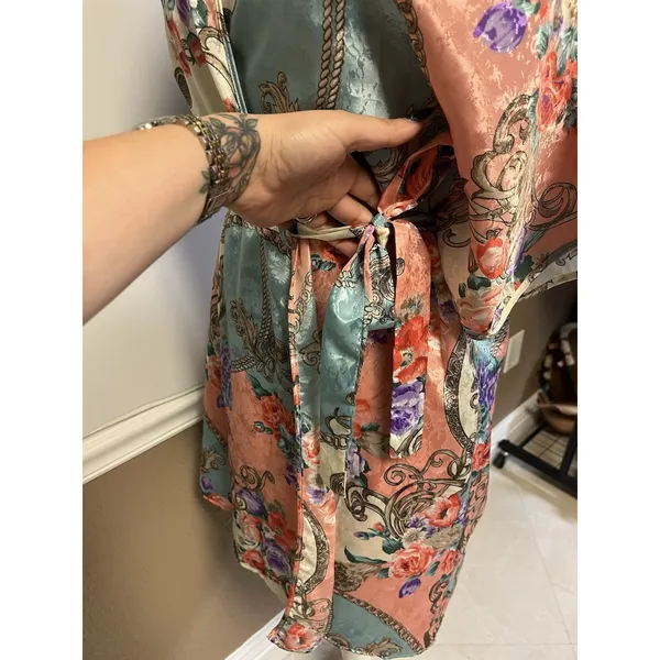 Cinema Etoile Vintage 2 Piece Nightgown Kimono Robe Set Floral Chain Print M/L - Image 14