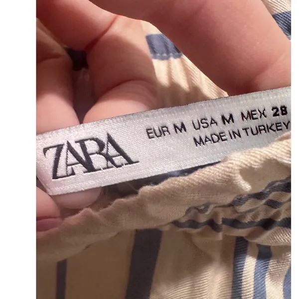 Zara Beige Blue Striped High Waist Pull on Trouser‎ Pants Size Medium - Image 6