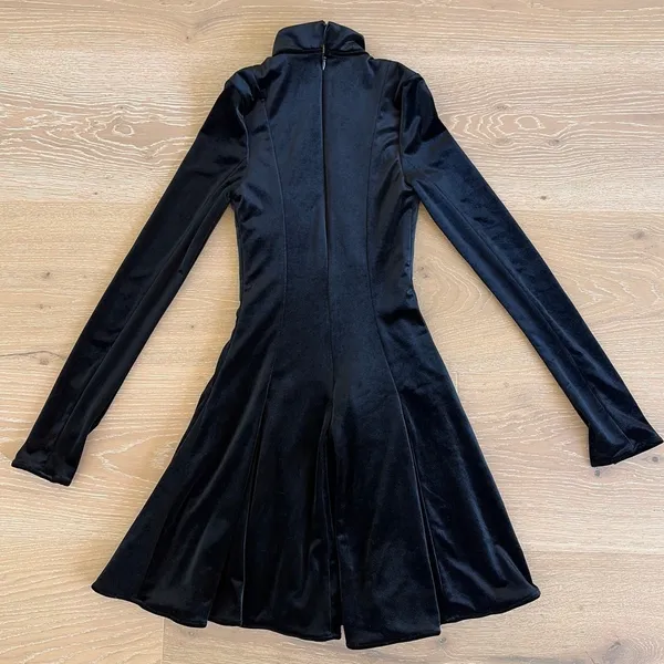 House of C.B Velvet Keyhole Mini Dress Fit N Flare Stella Size XS Black - Image 6