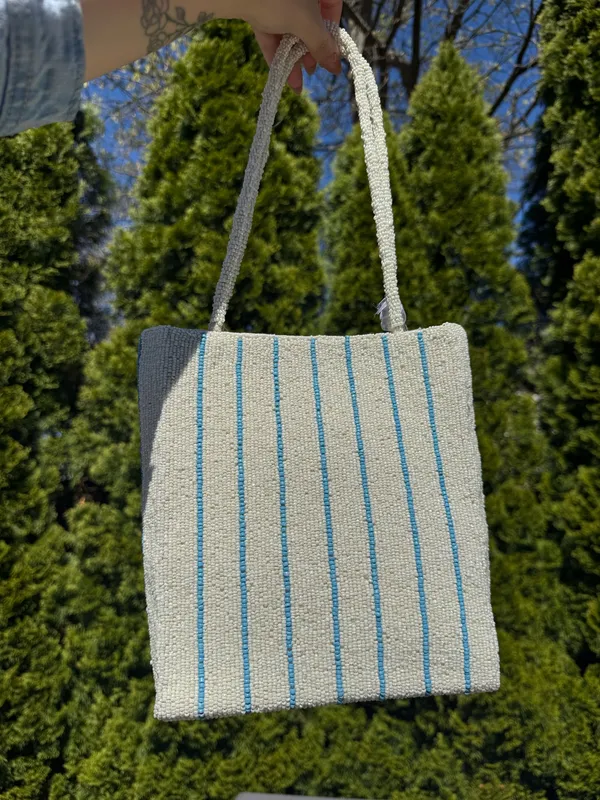 Beaded Flower Truck Purse Blue - Image 3
