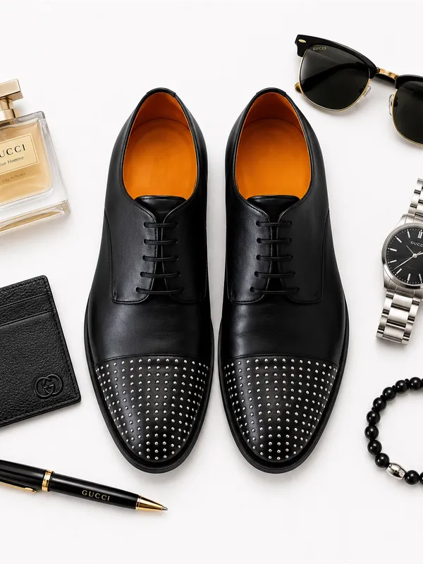Gucci Black Leather Studded Cap Toe Oxford Shoes Authentic COA EU37 Italy in EUC - Image 14