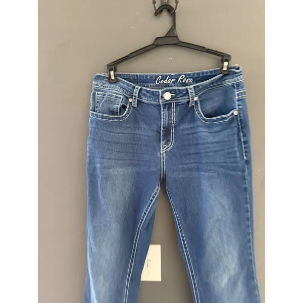 Cedar Rose Womens Blue Embellished Bootcut Jeans 32 Rhinestone Pockets‎ Denim - Image 3