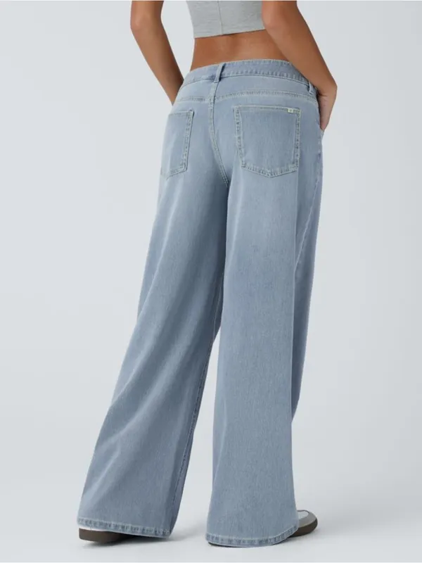 Halara Flex Asymmetric Low Rise Pockets Wide Leg Jeans Light Azure XXS New - Image 3