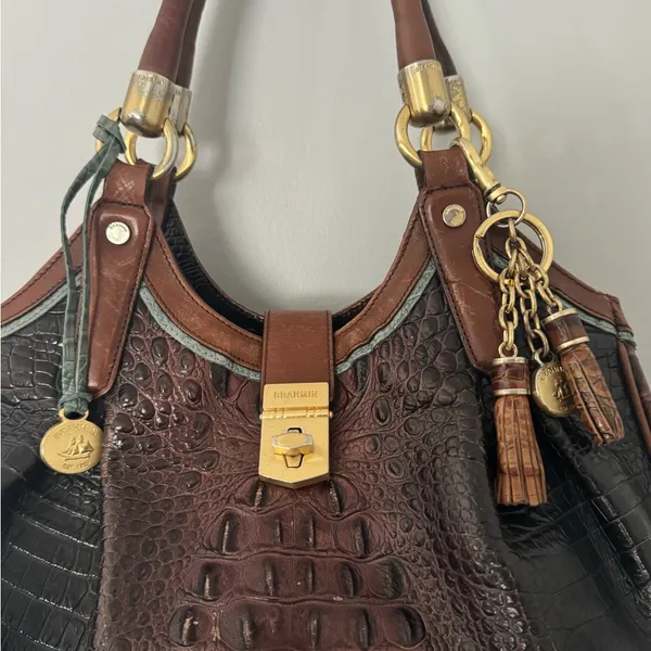 Brahmin Elisa Hobo‎ Sachel Bag Croc Embossed Leather Charm & Tassel - Image 2