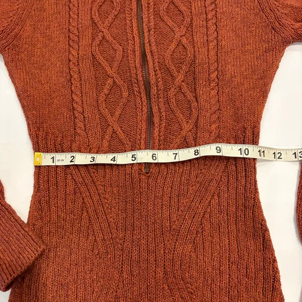 Free People Mont Blanc Mini Sweater Dress Red Jasper Auburn Sz M Cable Knit Zip - Image 12