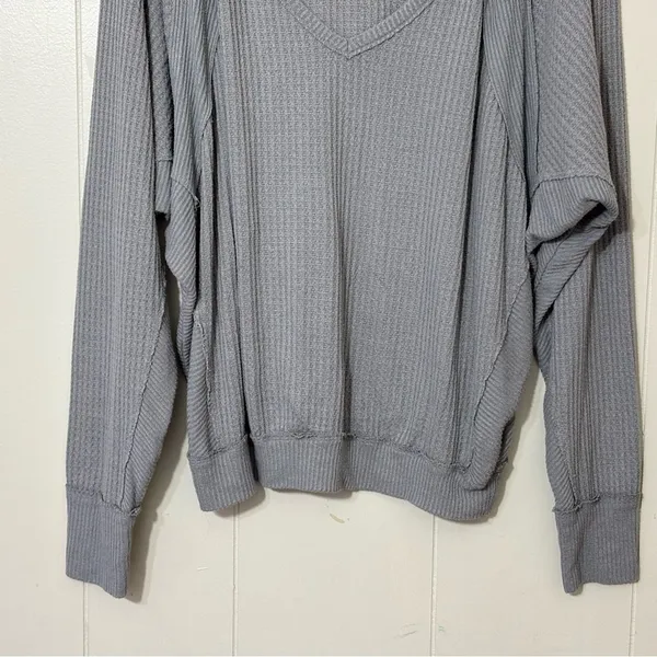 Free People We The Free Santa Clara Thermal Top Gray Oversized M - Image 3