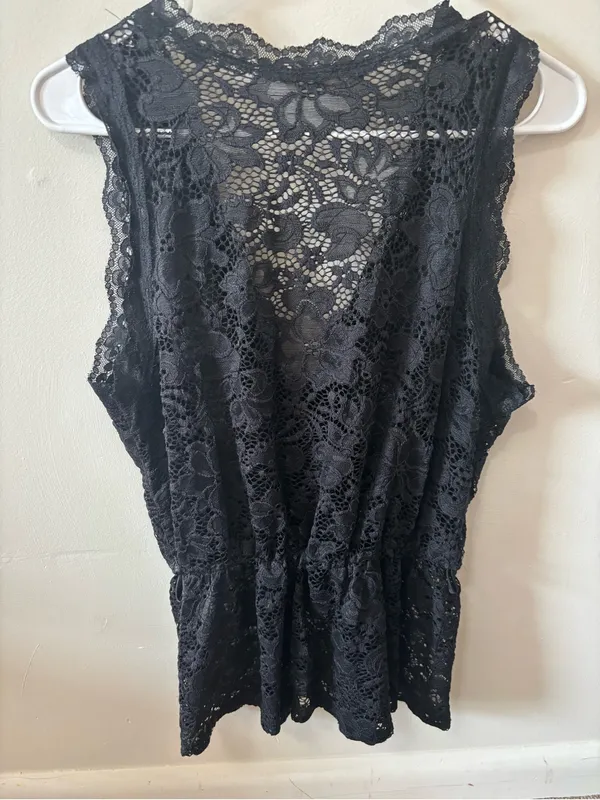 Lace Surplice Sleeveless Top - Black - Image 2