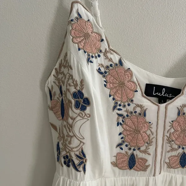 Lulus Daisy Petal Pickin’ Embroidered Dress Size L Festival Boho Whimsy Fairy - Image 4