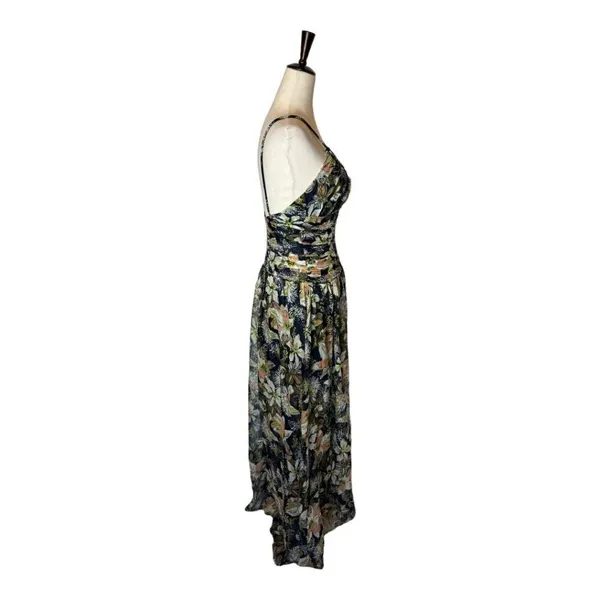 Tanya Taylor‎ Dress Women 00 Black Floral Print Linen Silk Ruched Lovette Maxi - Image 7