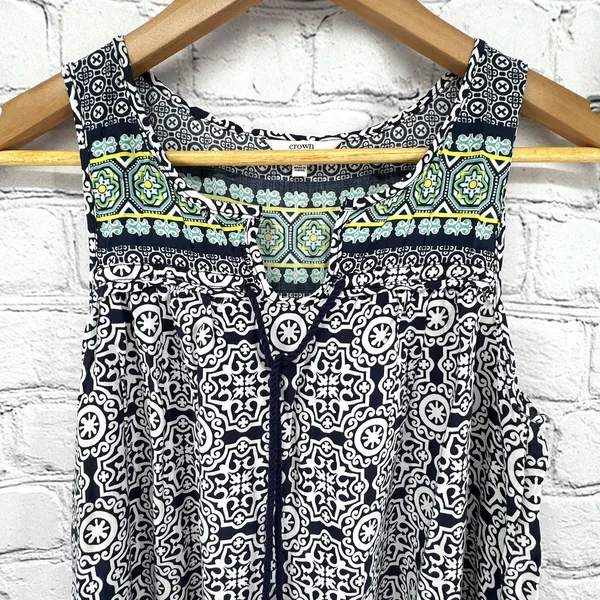 Crown & Ivy Dress Small Navy Sleeveless Shift Sundress Lightweight Boho Hippy - Image 3