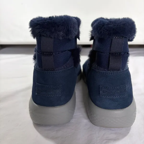 Skechers On-the-GO Joy Bundle Up Navy Blue Faux Fur‎ Suede Boots Womens 9.5 - Image 7