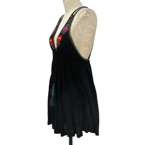 Free People Lovers Cove Embroidered Tassel Mini Dress‎ in Black Size XS - Image 6