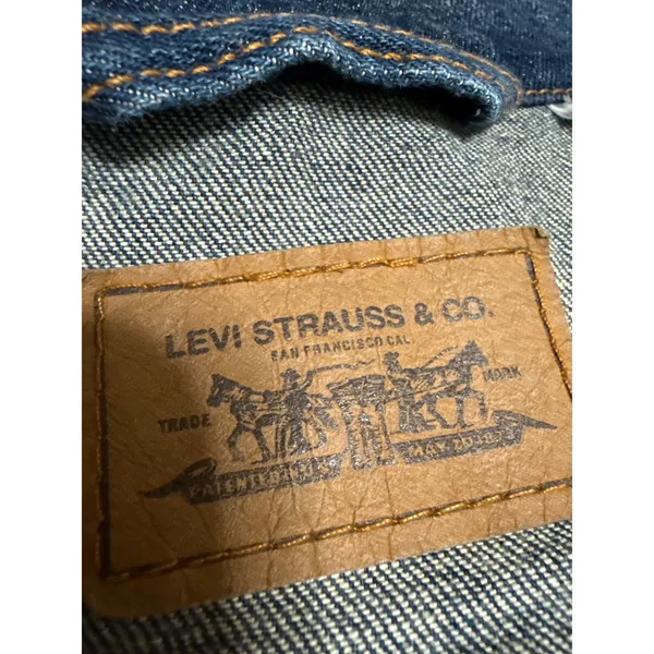 Levi's Blue Dark Wash Distressed Long Sleeve Button Down Denim Jeans Jacket Sz L - Image 4