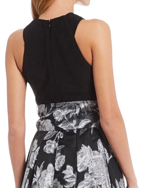 Eliza J Criss Cross Halter Neck Brocade Ling Dress Gown Black Silver Size 4 - Image 12
