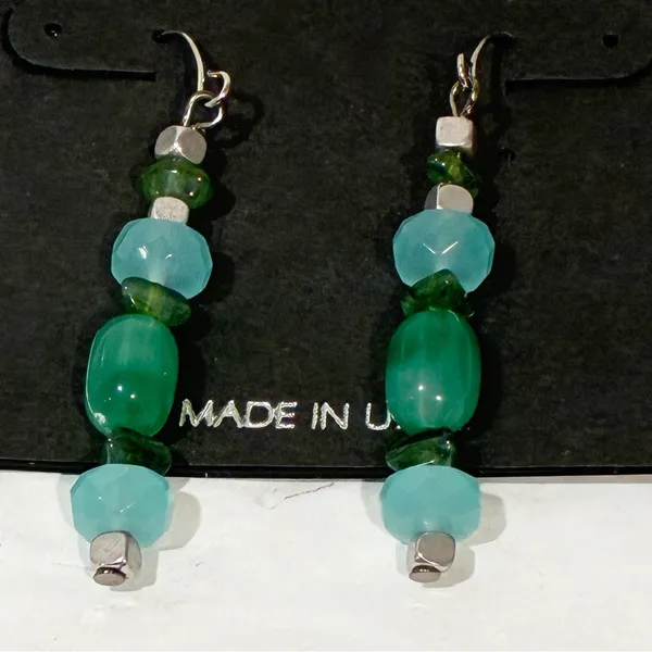 Vintage Hand Crafted Sterling Silver Finish Green Blue Tone Beaded‎ Earring NEW - Image 2