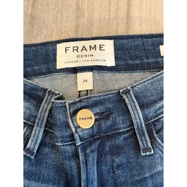 FRAME Granville Skinny Jeans Blue Distressed Low Rise Stretch Womens Size 24 - Image 5