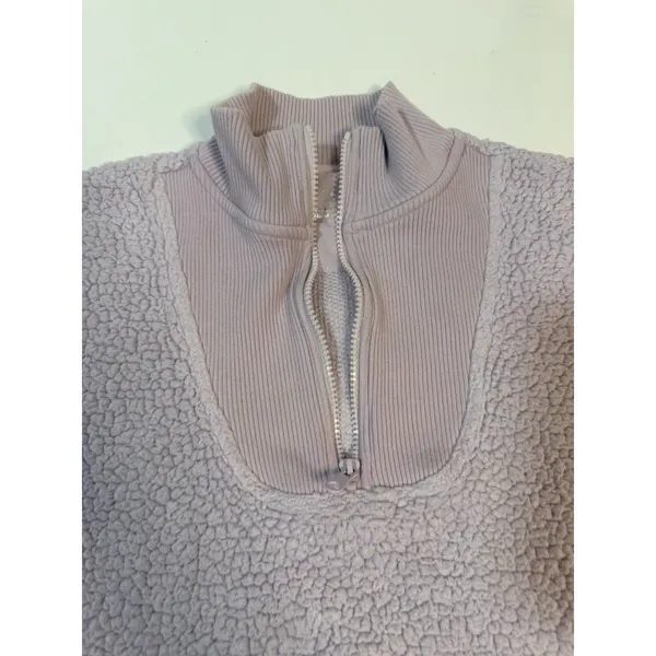 Aerie Dream Sherpa Quarter Zip Pullover Sweatshirt Womens Sz Small Lavender - Image 3
