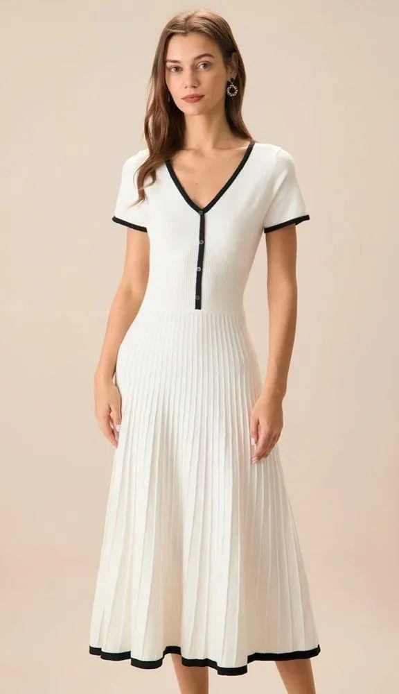 Rihoas Women's White Contrasting Sweater Midi Dress - Image 5