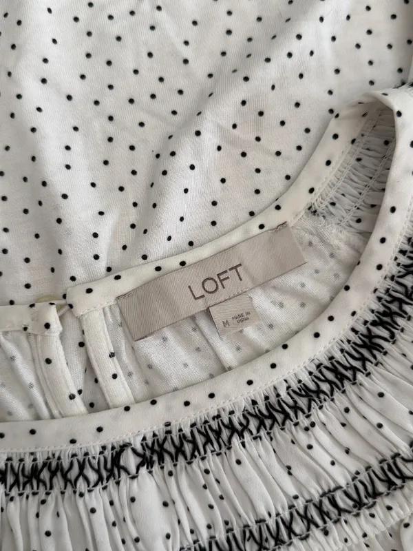 LOFT White Blouse w/Black Polka Dots (Size Medium) - Image 2