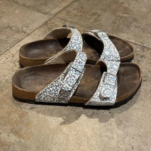 Papillio Birkenstock Sydney Blue Floral Sandals Womens EU 38 US 7 Germany - Image 8